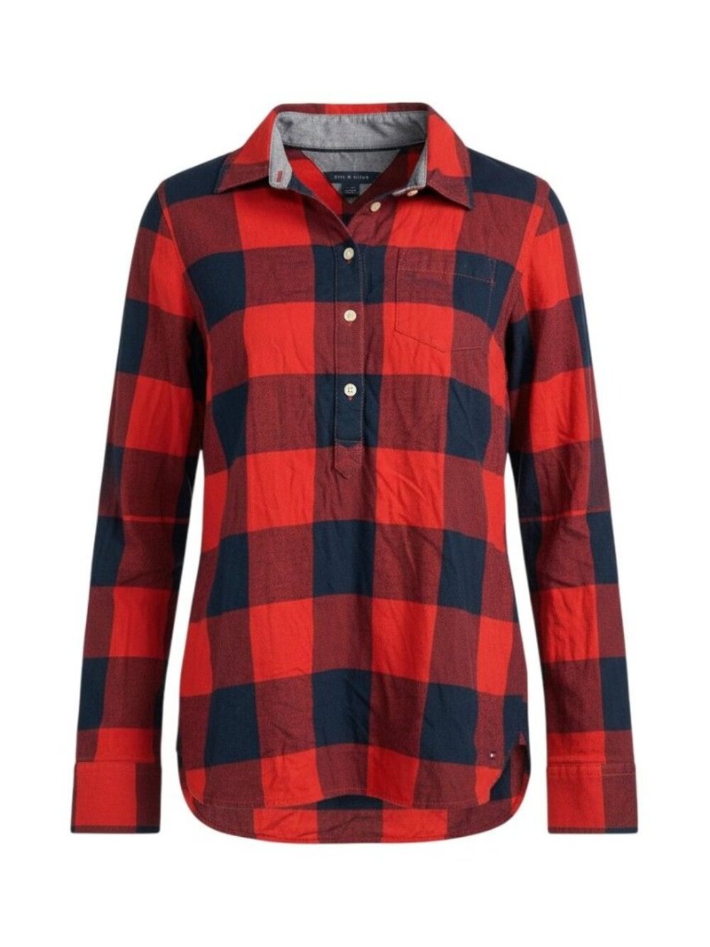 Tommy Hilfiger Womens Red Plaid Long Sleeve Popover Shirt S/P